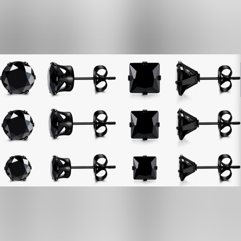"Orazio" 6 Pair Set of Round & Square Cubic Zirconia Stud Earrings